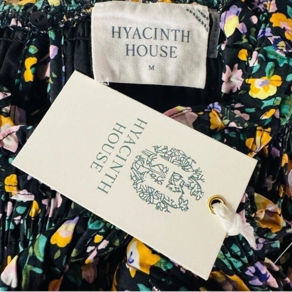 Hyacinth House Samantha Midi Dress M NWT Black Floral Smocked - Picture 12 of 15